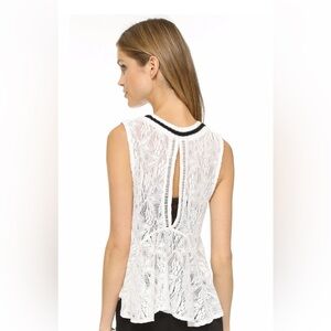 Free People Maisie Tank Top White Size Medium knit trim back keyhole